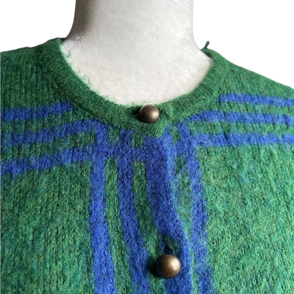 Simons Plaid Knit Button-Up Cardigan – Green & Blue. S/M - Picture 7 of 15